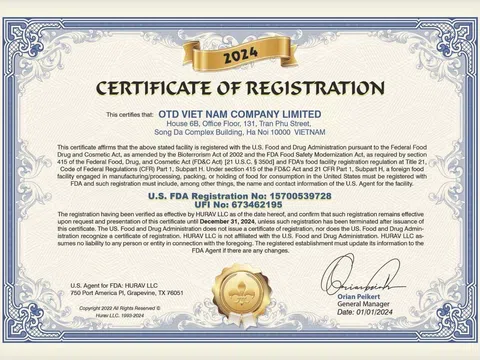 Hito Việt Nam đạt chứng nhận FDA Hoa Kỳ